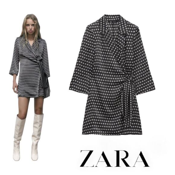 ZARA | Black | PRINTED BLAZER DRESS - Picture 1 of 12